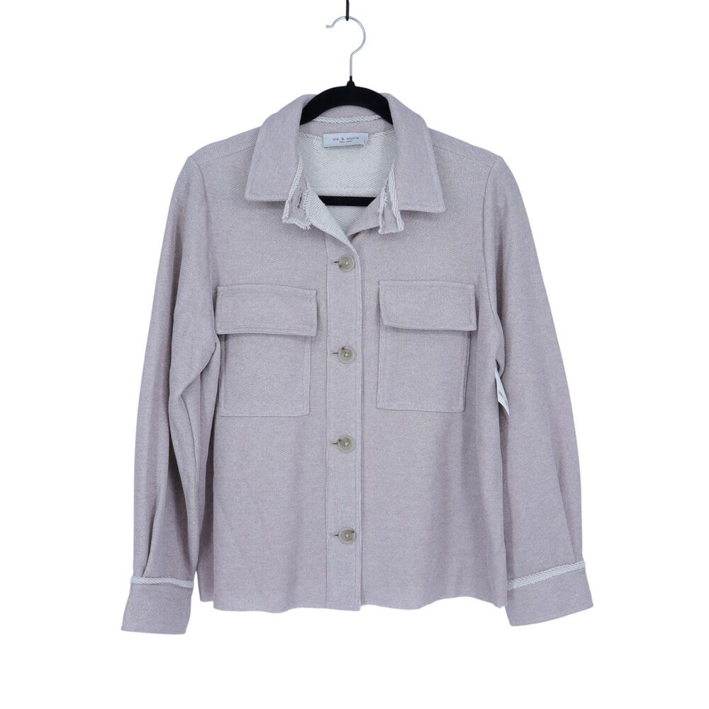 Lola & Sophie Button Up Shirt Jacket Beige and Pink Metallic Knit Women's S